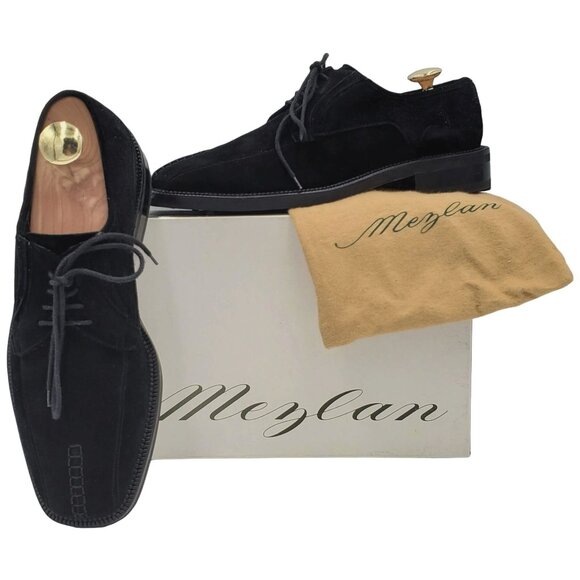 Mezlan Dress Shoes Mens 9.5 Black Suede Leather Split-toe Bluchers Derby Oxfords - Picture 2 of 14